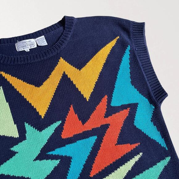 Vintage 70s Sweater Vest M Intarsia Psychedelic Disco Glam Rock 100% Cotton - Picture 6 of 10